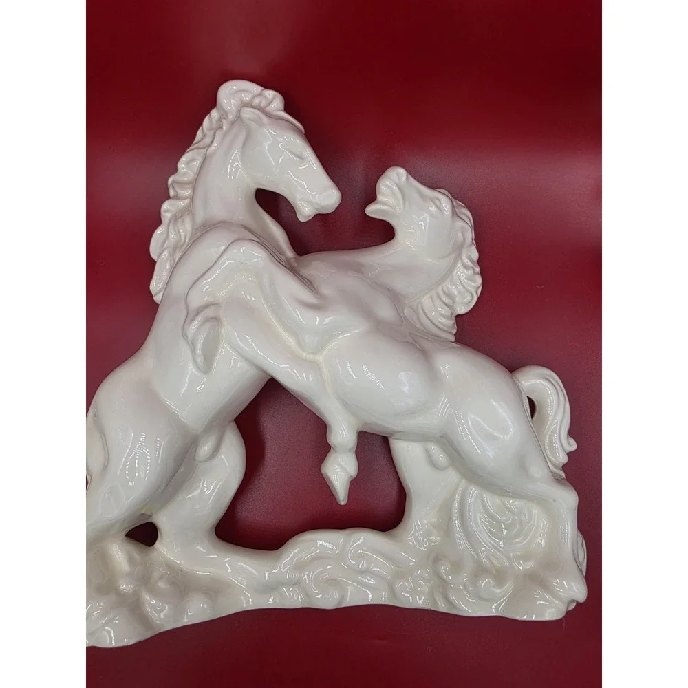 Vintage 1983/85 White Ceramic Horses Statue Signed 12.5" Equestrian Decor Rare - Picture 6 of 16